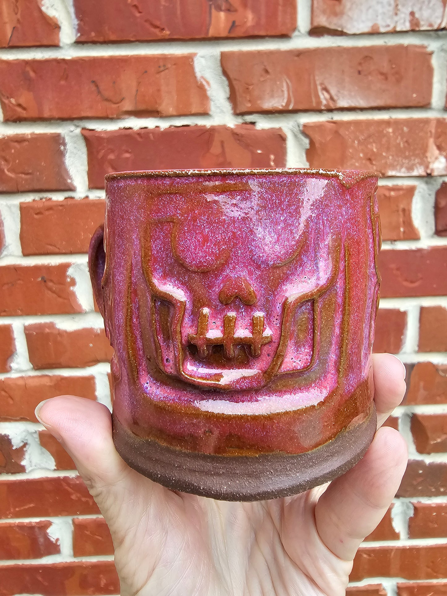 Raspberry Skull Slab Built Ceramic Mug