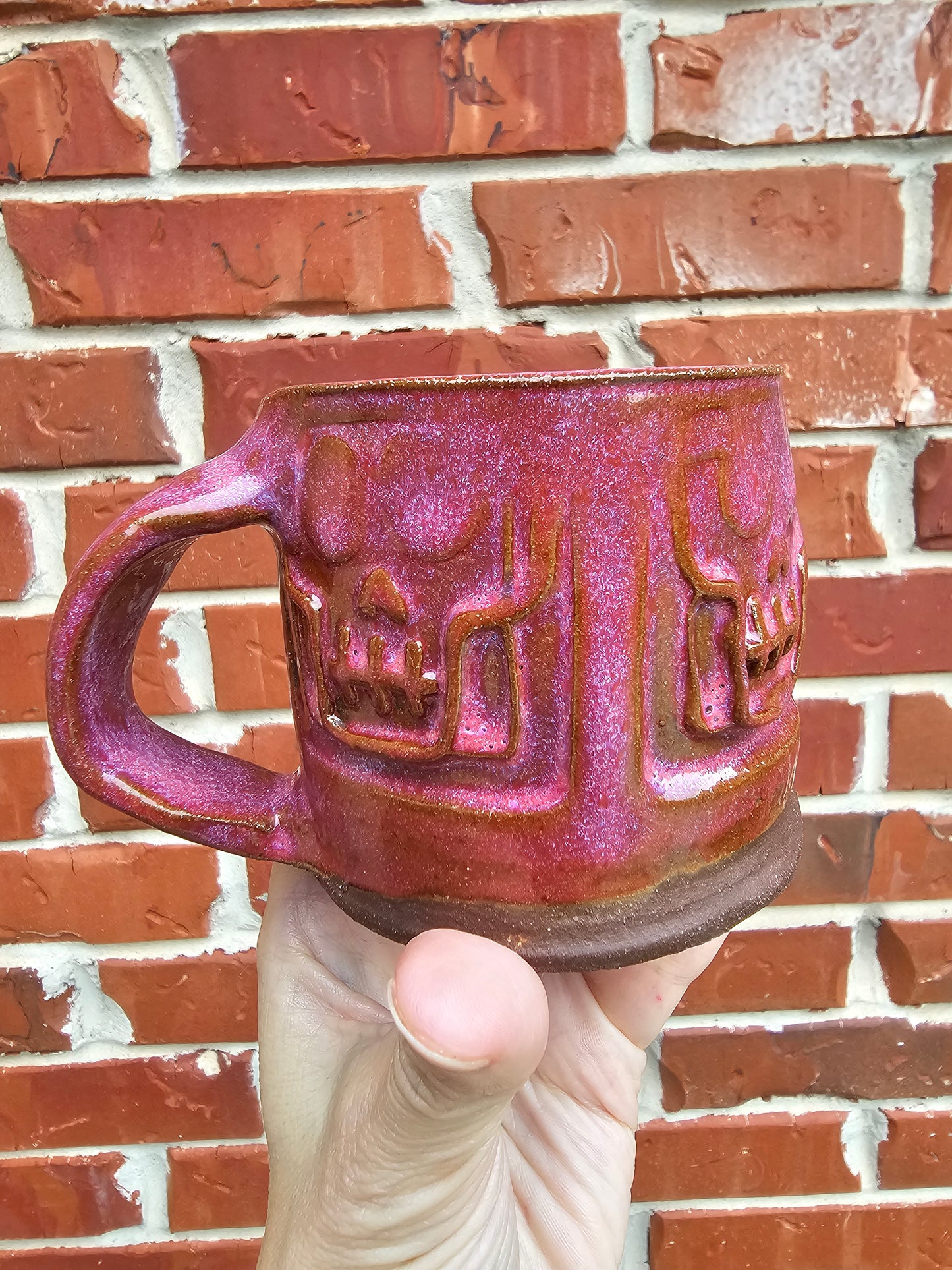 Raspberry Skull Slab Built Ceramic Mug