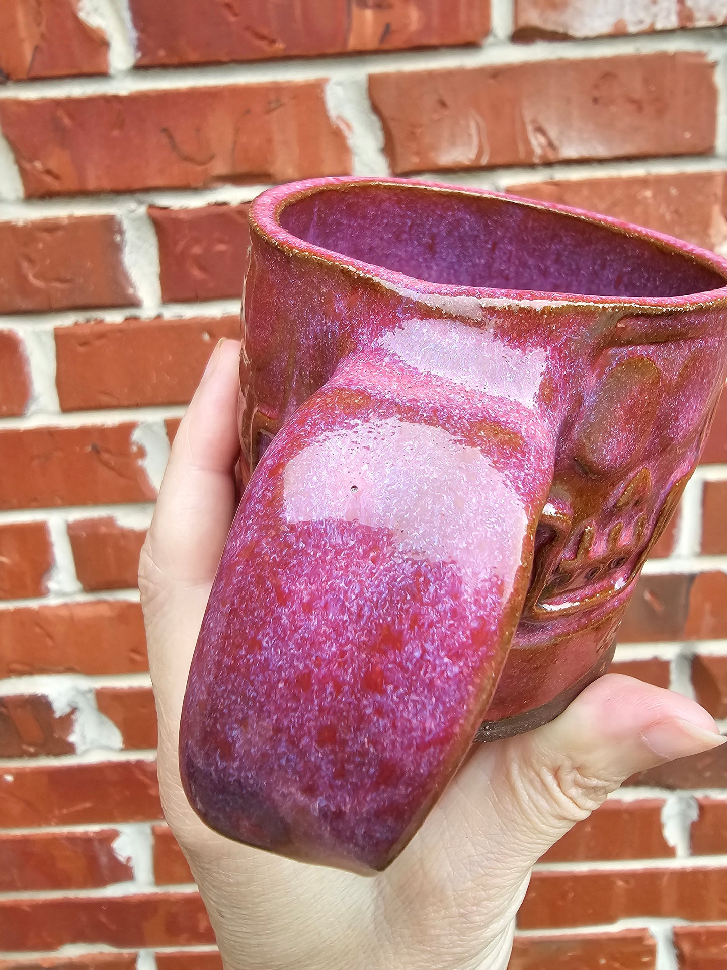 Raspberry Skull Slab Built Ceramic Mug