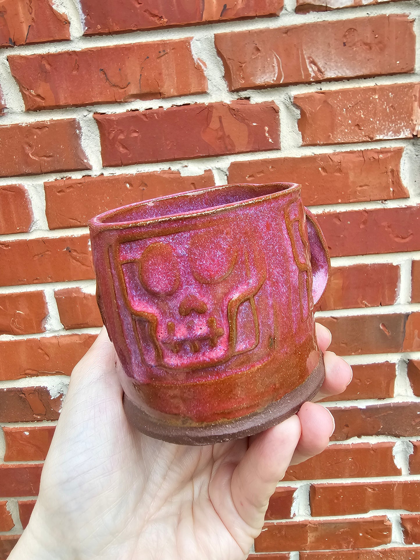 Raspberry Skull Slab Built Ceramic Mug