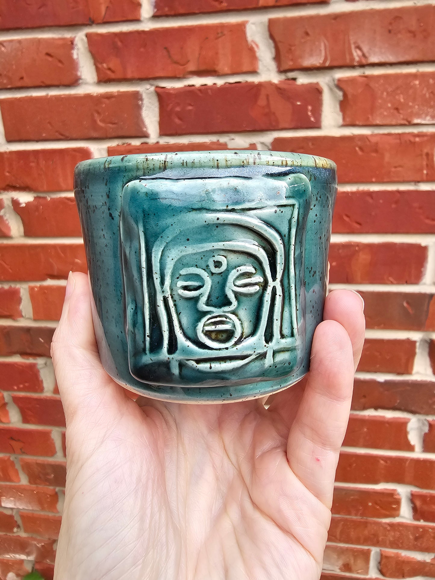 Rainforest Buddha Face Mug with Carved Handle