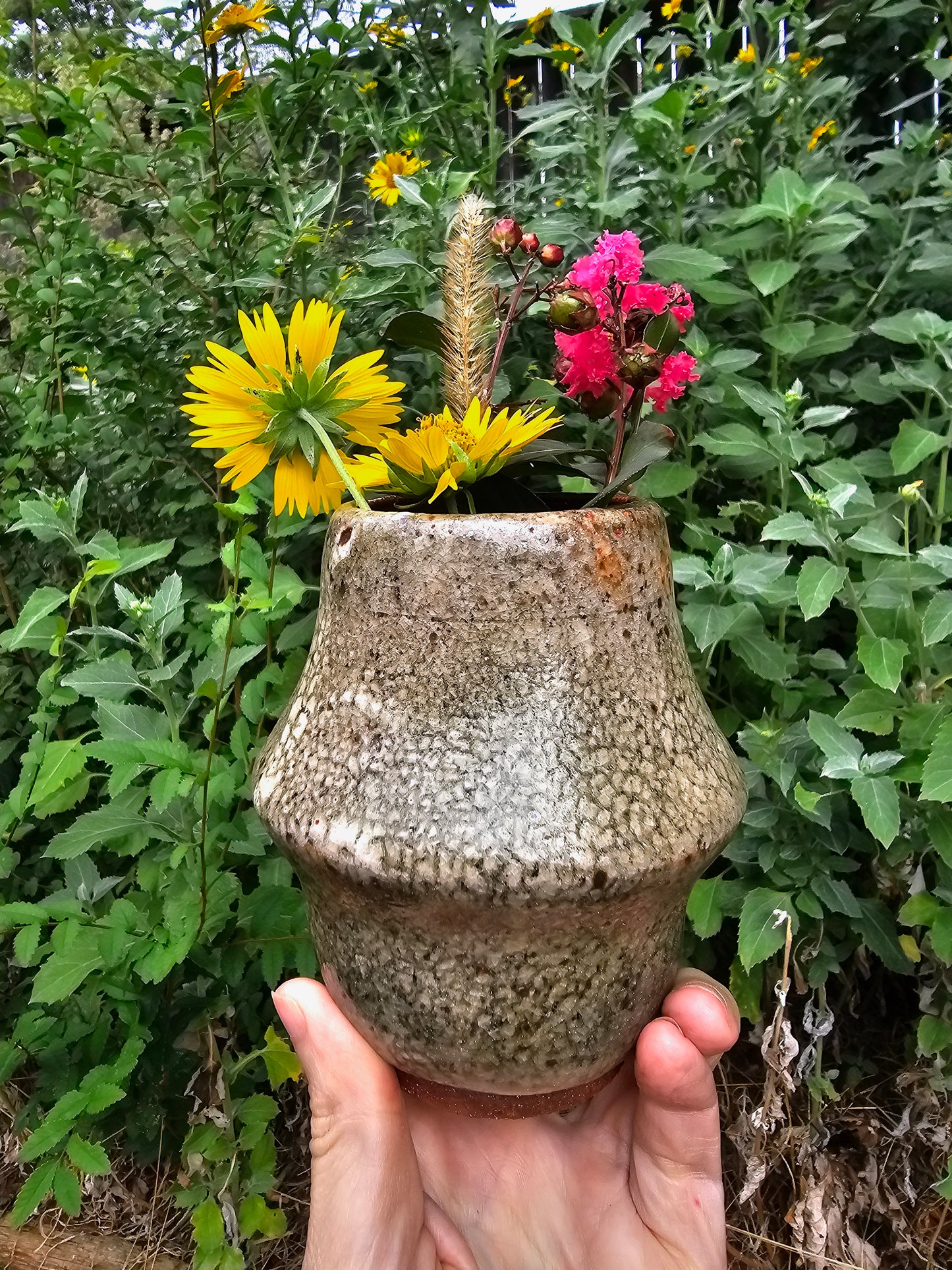 Shino Glazed Mushroom Sculpture Footed Vase 5"