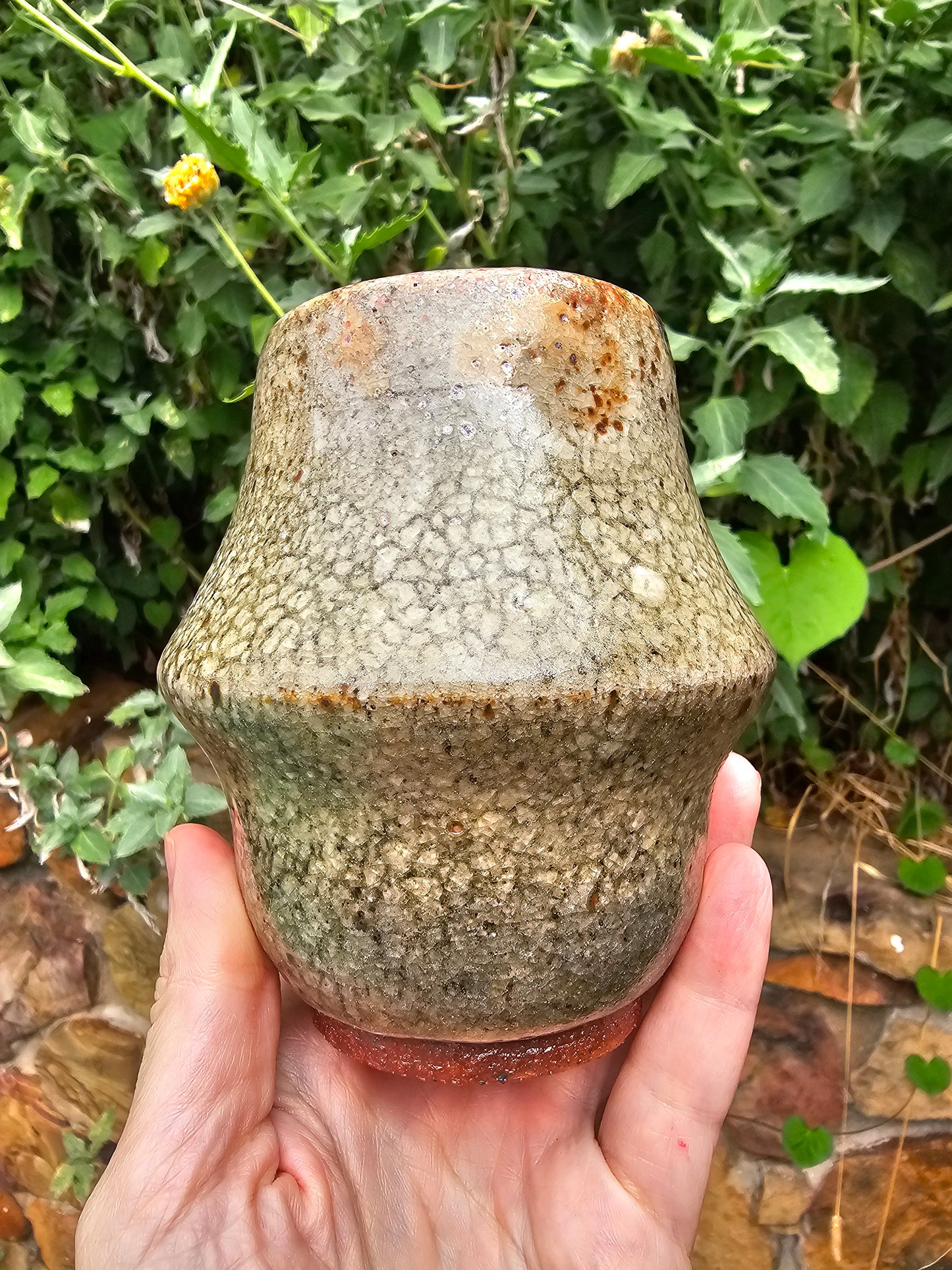 Shino Glazed Mushroom Sculpture Footed Vase 5"