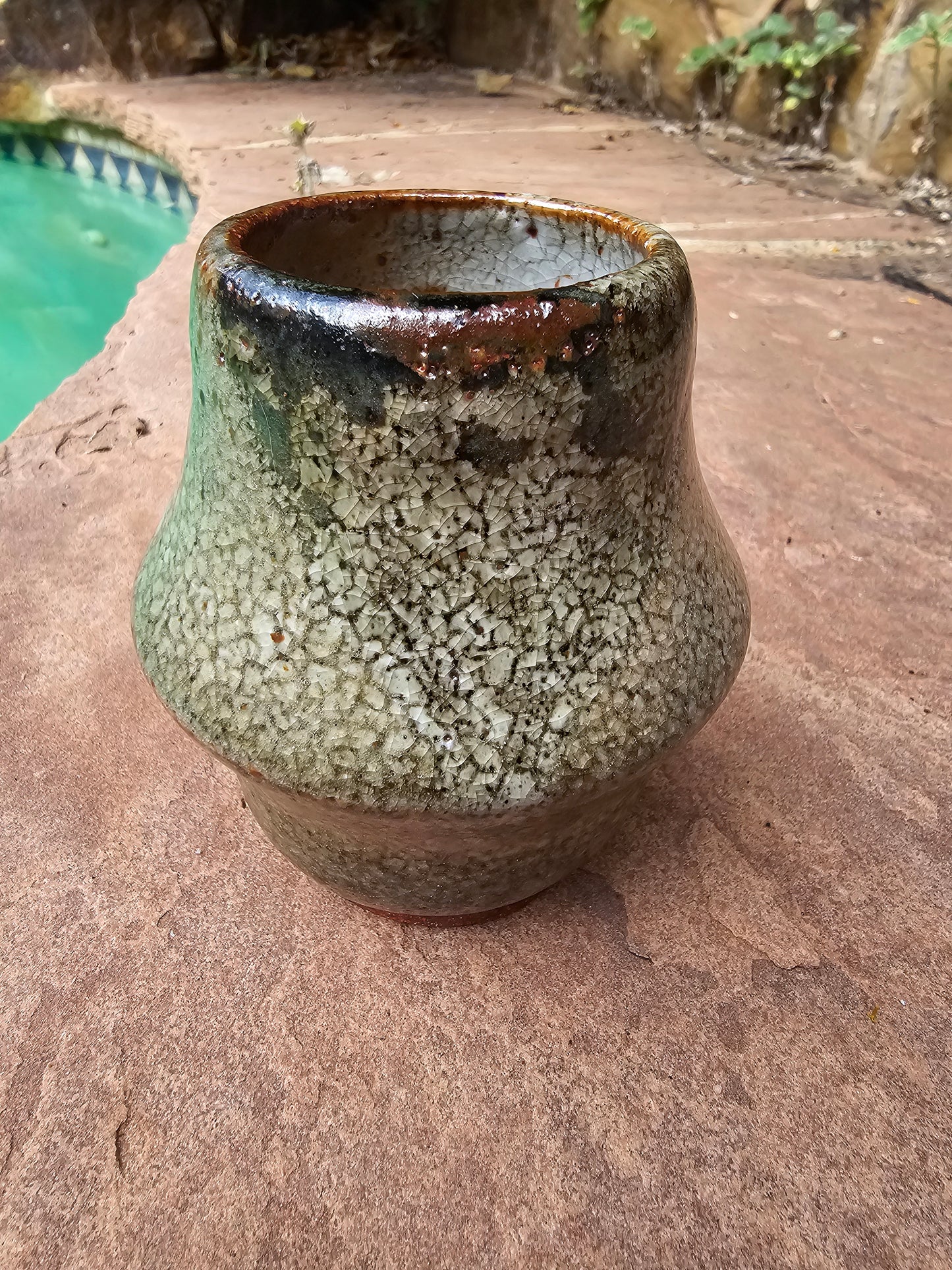 Shino Glazed Mushroom Sculpture Footed Vase 5"