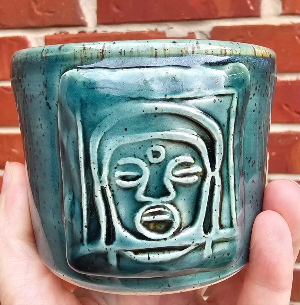 Rainforest Buddha Face Mug with Carved Handle
