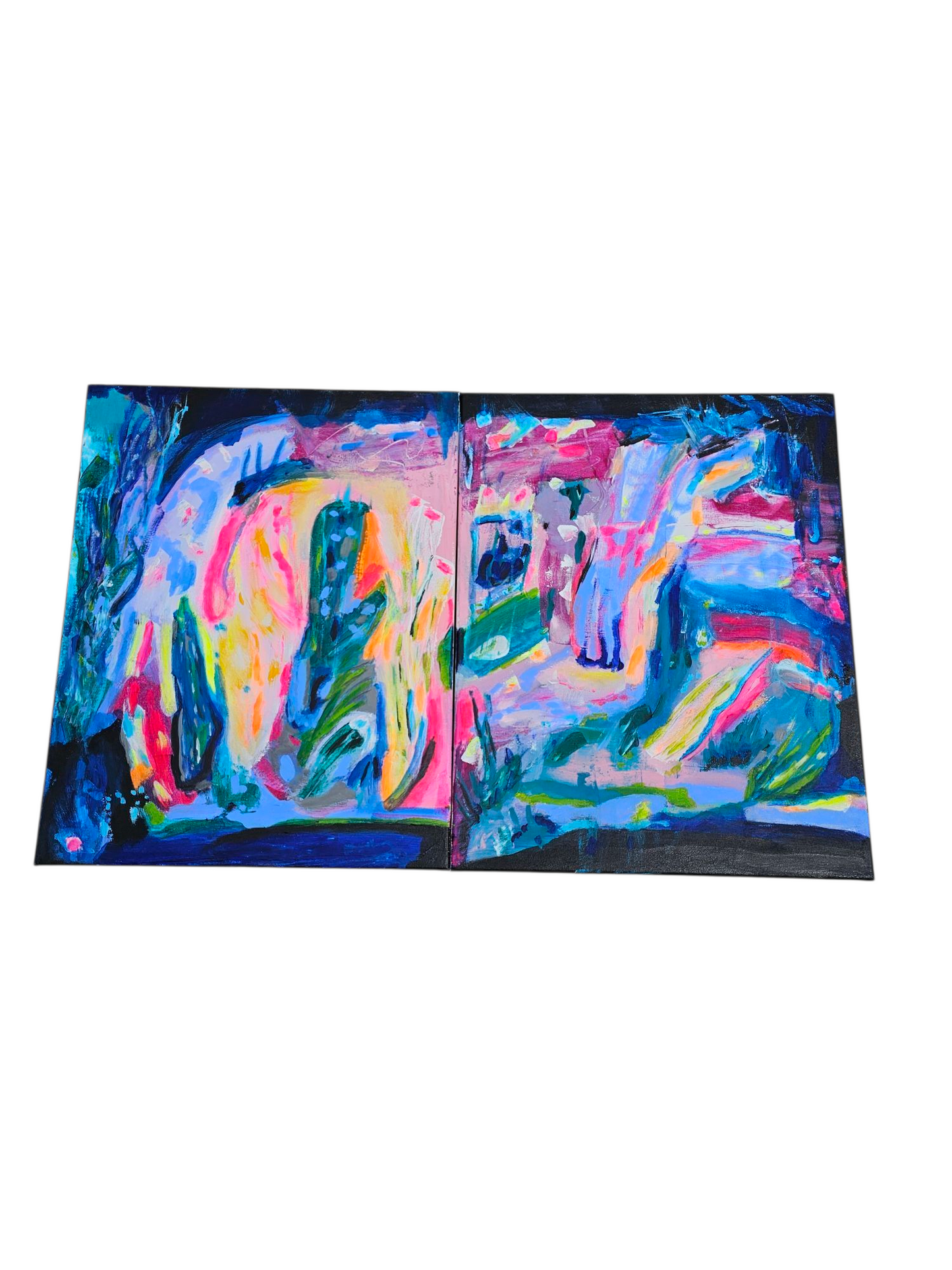 JOY RIOT 2 panel Original Art each 16 x 20 x 1 ( 32 x 40)