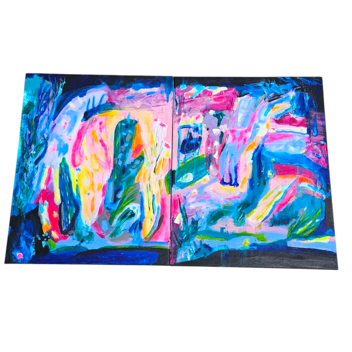 JOY RIOT 2 panel Original Art each 16 x 20 x 1 ( 32 x 40)
