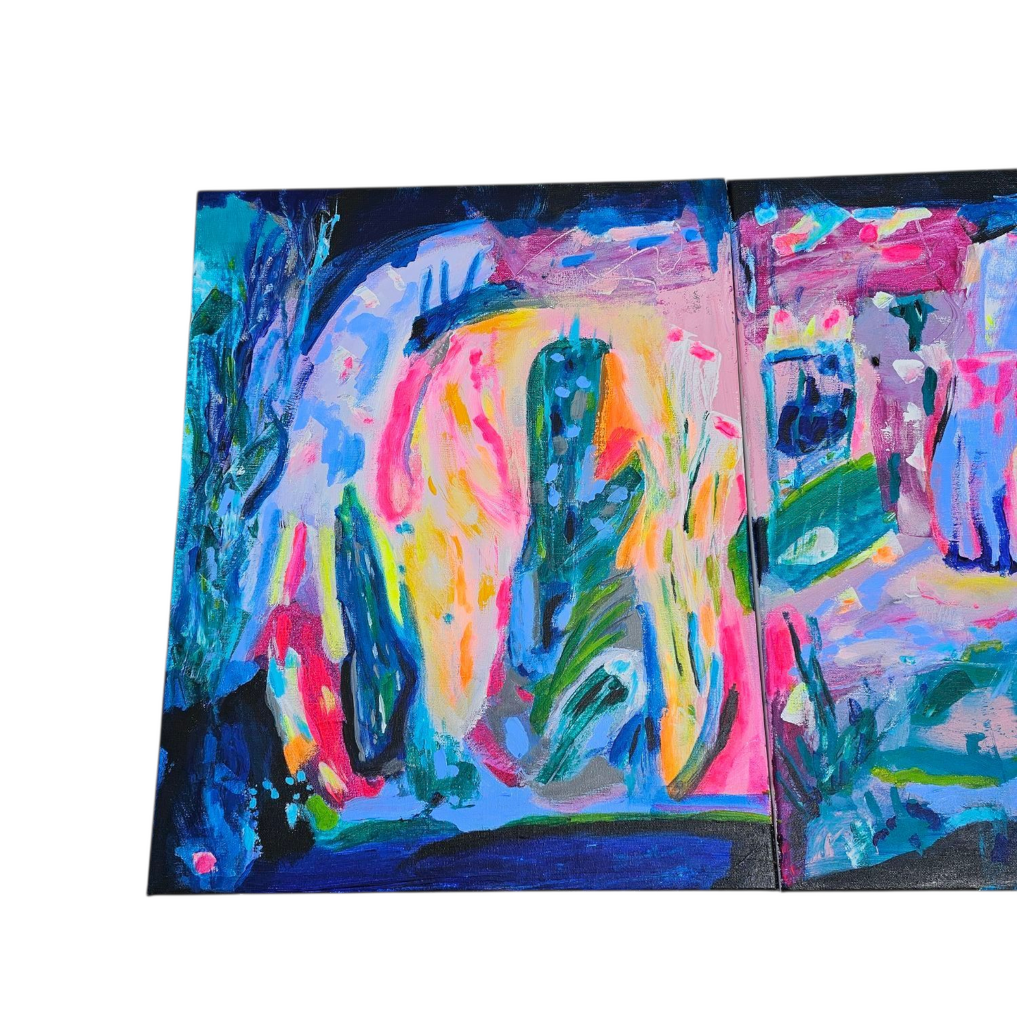 JOY RIOT 2 panel Original Art each 16 x 20 x 1 ( 32 x 40)