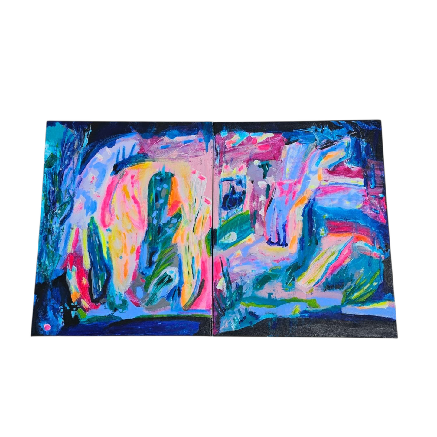JOY RIOT 2 panel Original Art each 16 x 20 x 1 ( 32 x 40)