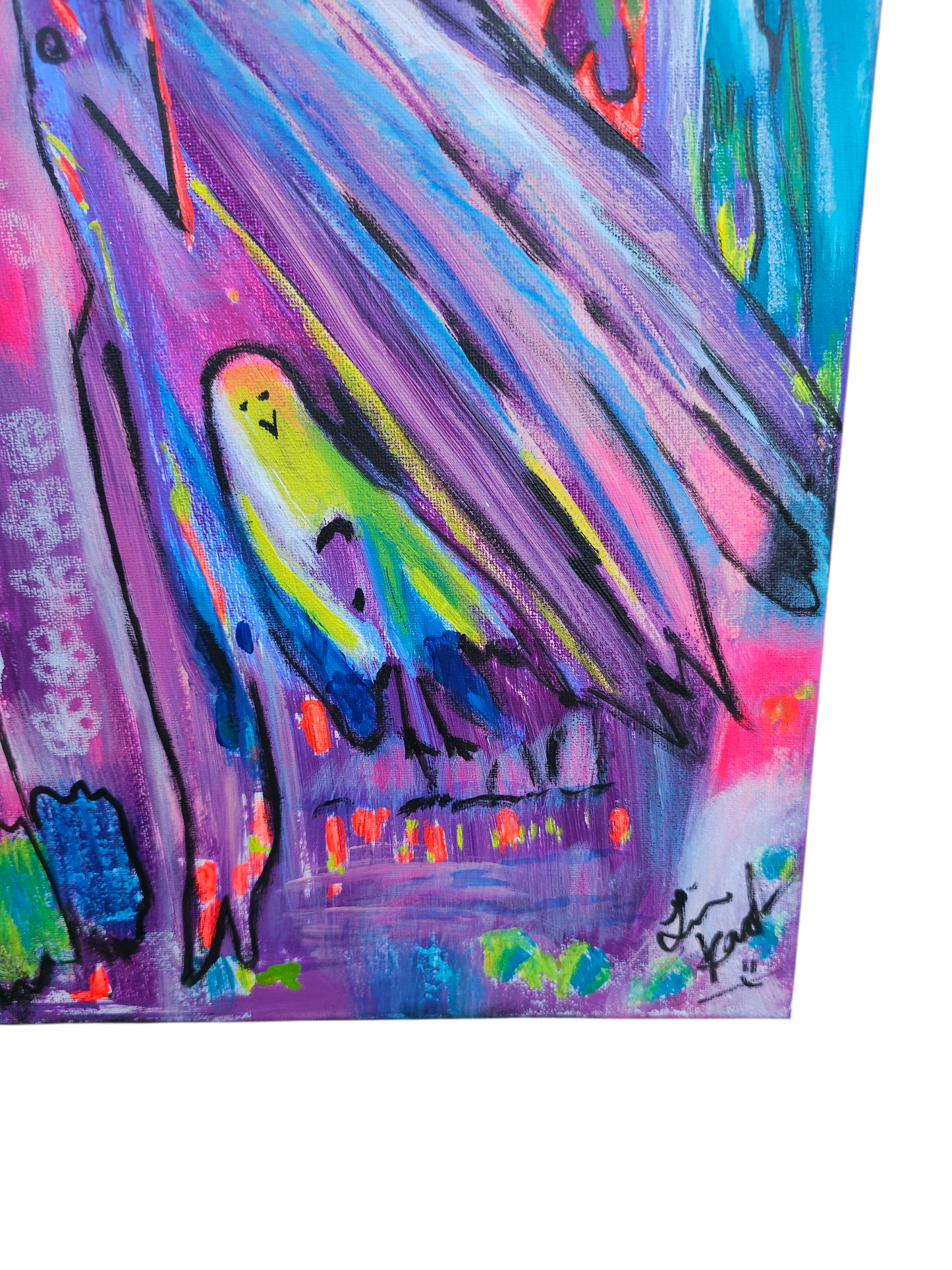 Cellophane Birds abstract original Art painting 11 x 14 x 5/8