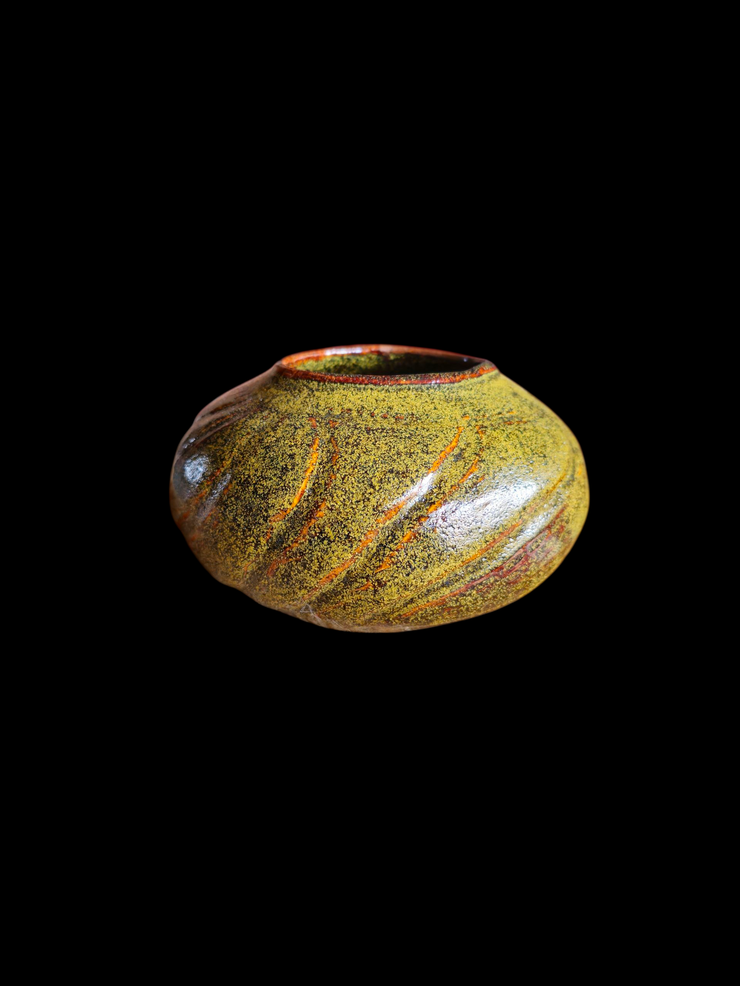 Gas Fired Carved Stoneware Jar — Teadust Glaze, Sculptural Vase, Ikebana Art, 6"x4", Signed