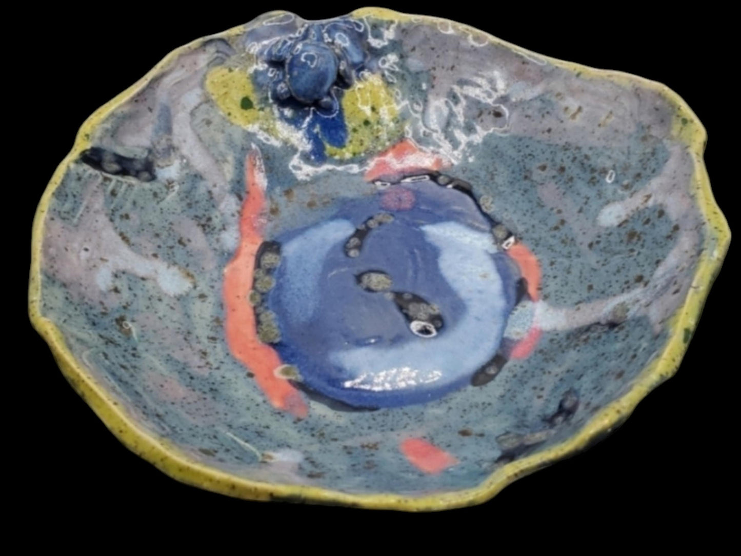 LARGE 8 INCH Handmade Sea Turtle Bowl Ceramic OOAK Vibrant Colorful Art Organic Pottery Rustic Nature Abstract centerpiece ocean beach