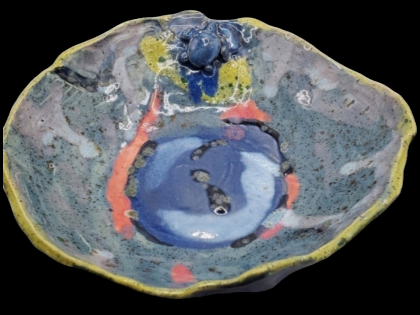 LARGE 8 INCH Handmade Sea Turtle Bowl Ceramic OOAK Vibrant Colorful Art Organic Pottery Rustic Nature Abstract centerpiece ocean beach