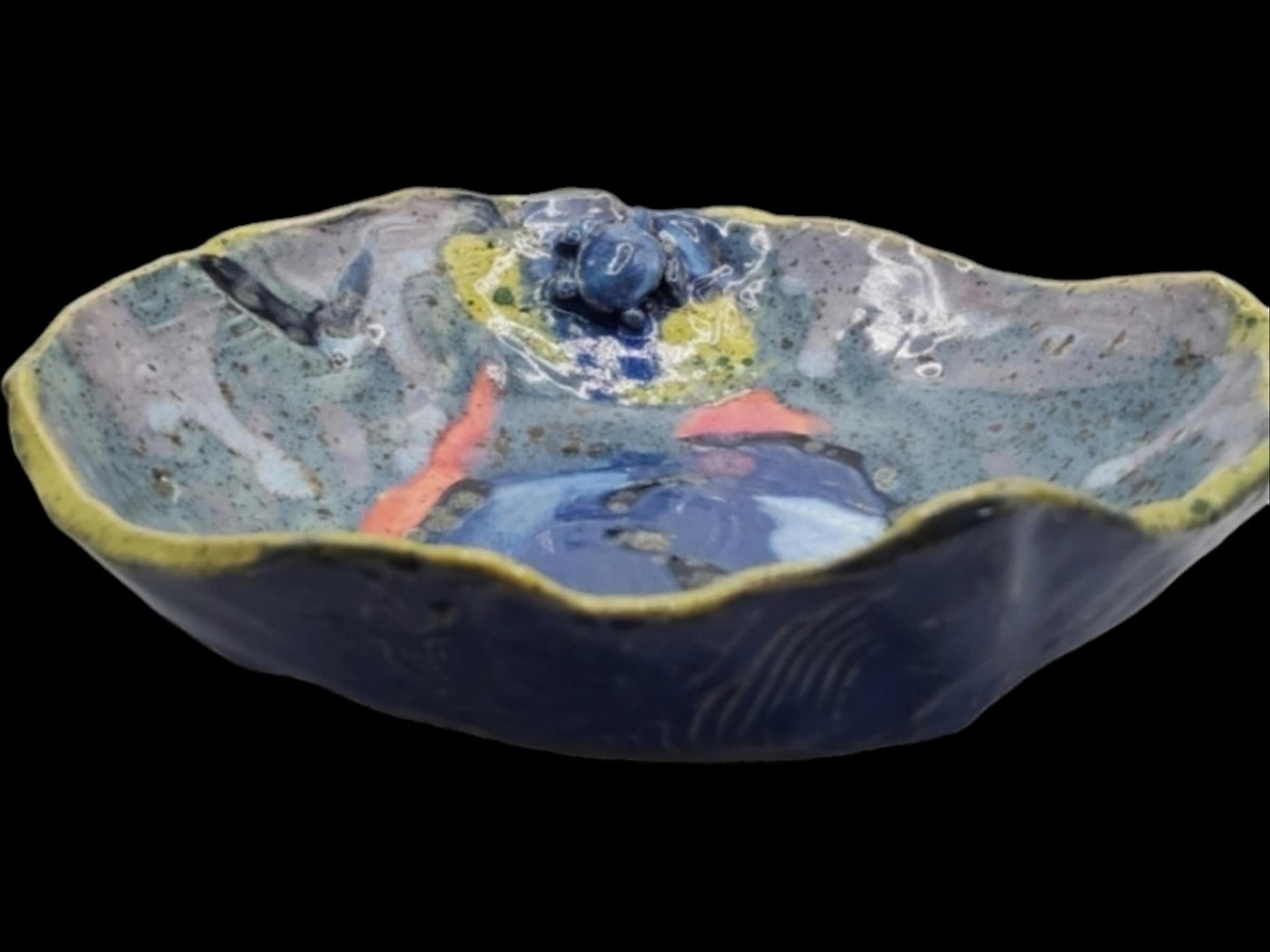 LARGE 8 INCH Handmade Sea Turtle Bowl Ceramic OOAK Vibrant Colorful Art Organic Pottery Rustic Nature Abstract centerpiece ocean beach