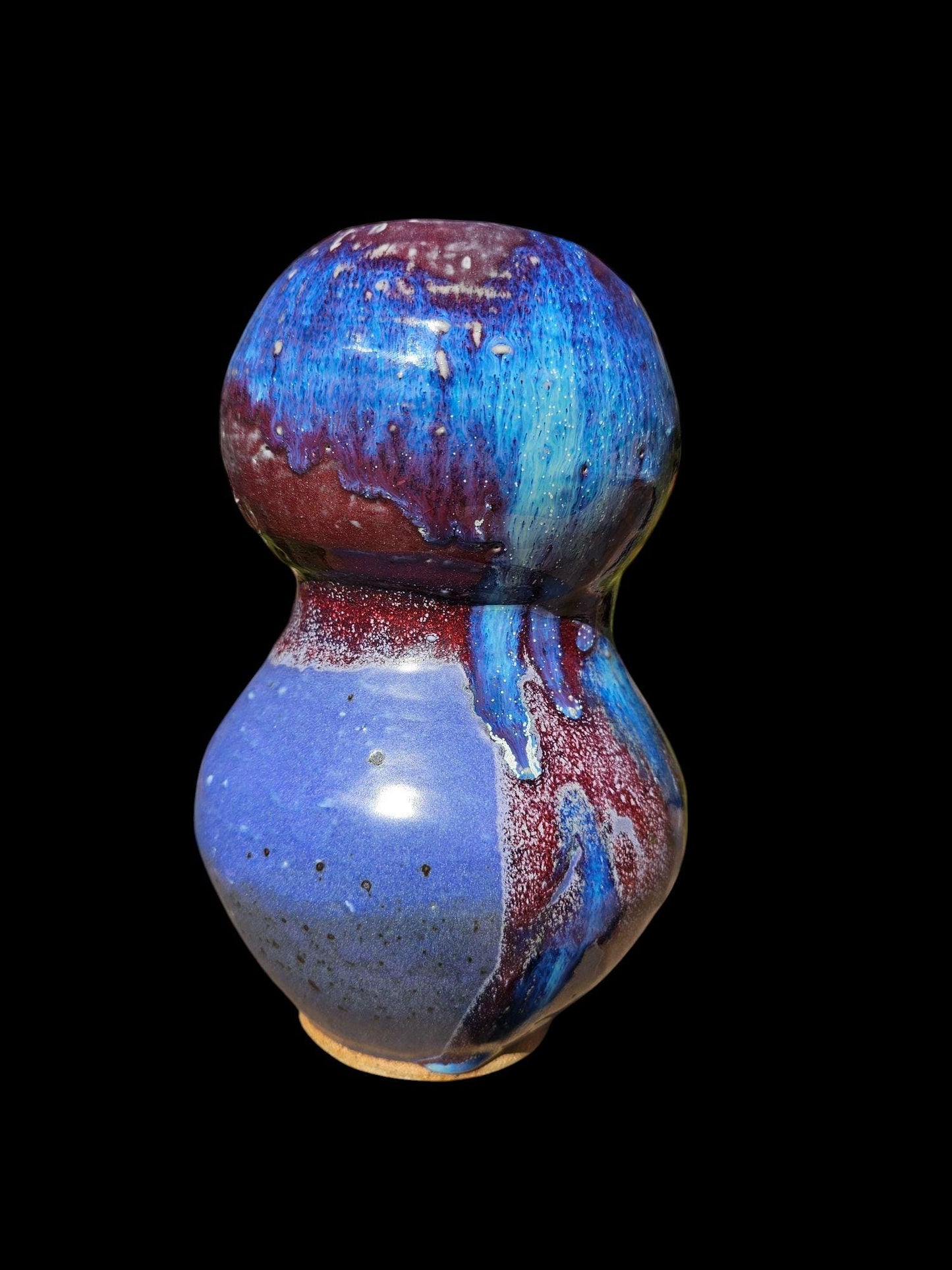 Sculptural Stoneware Vase: Gas Fired Pottery Art, Purple Blue Red