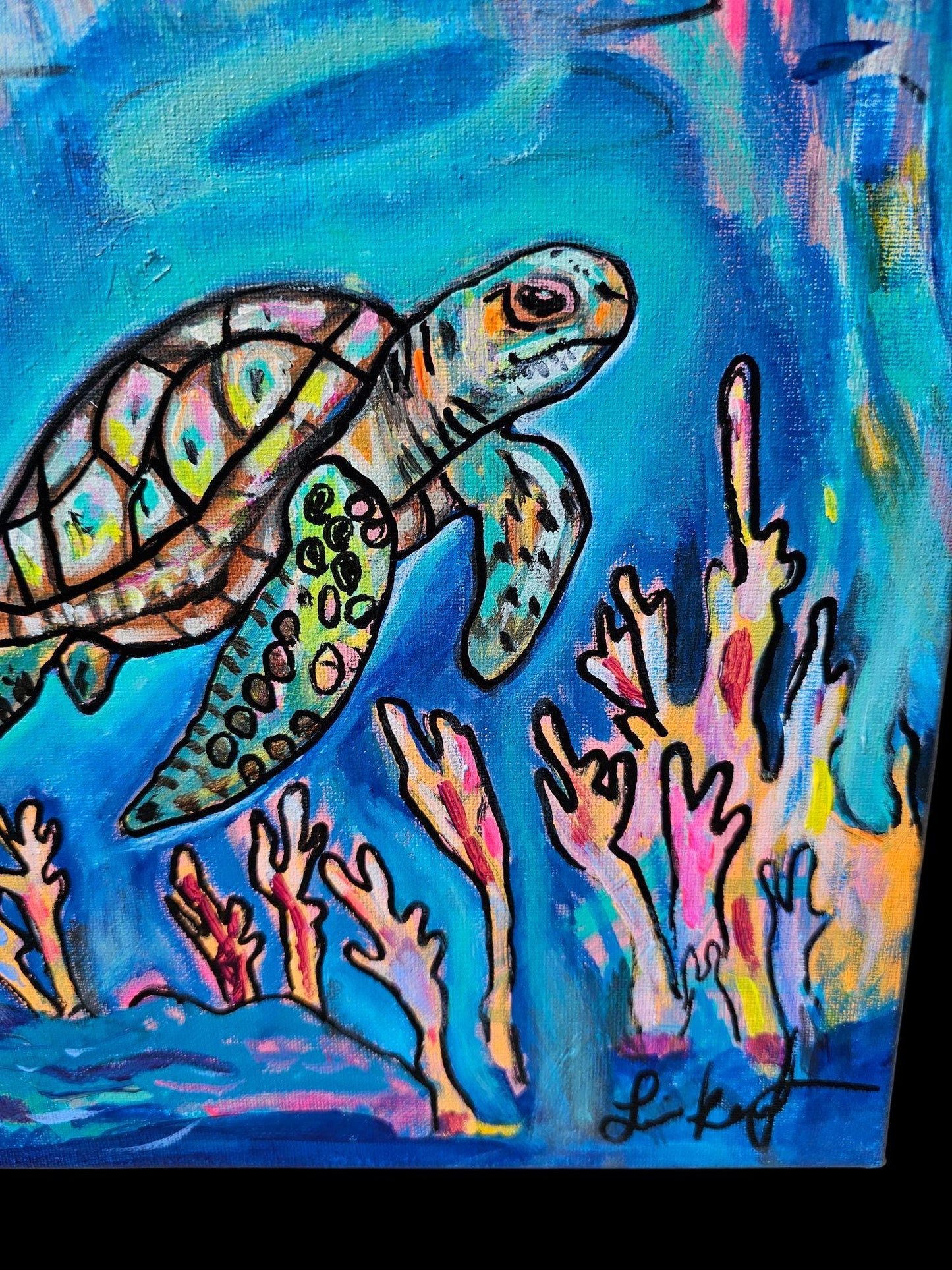 Original Sea Turtle Acrylic Painting: Vibrant Ocean Conservation Art