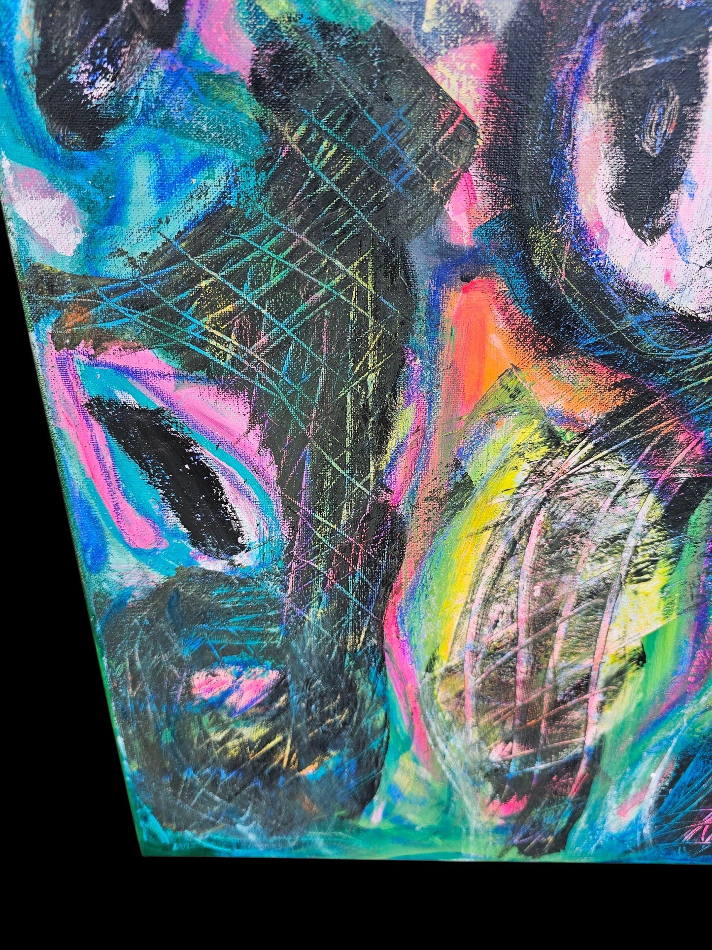Original Abstract Figure Painting: Vivid Pink Mixed Media Canvas Art