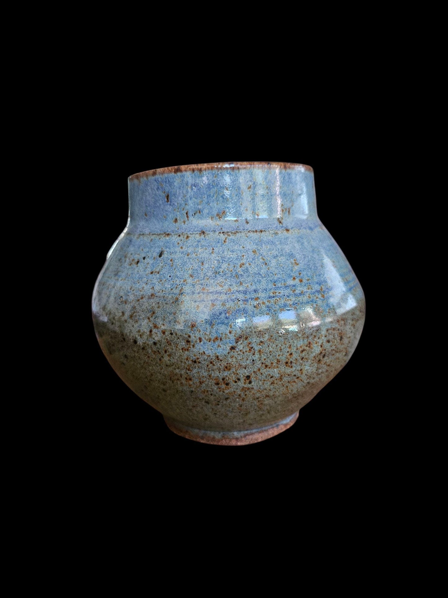 Handmade Blue Rutile Glaze Vase: Signed Ceramic Moon Jar