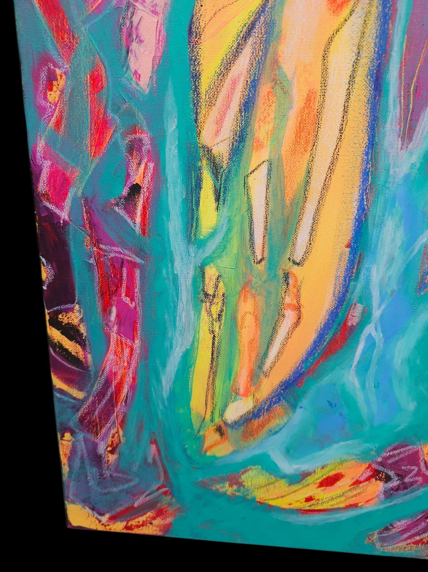 Original Abstract Painting: Teal Aqua Orange Canvas Art by Lin Kensington