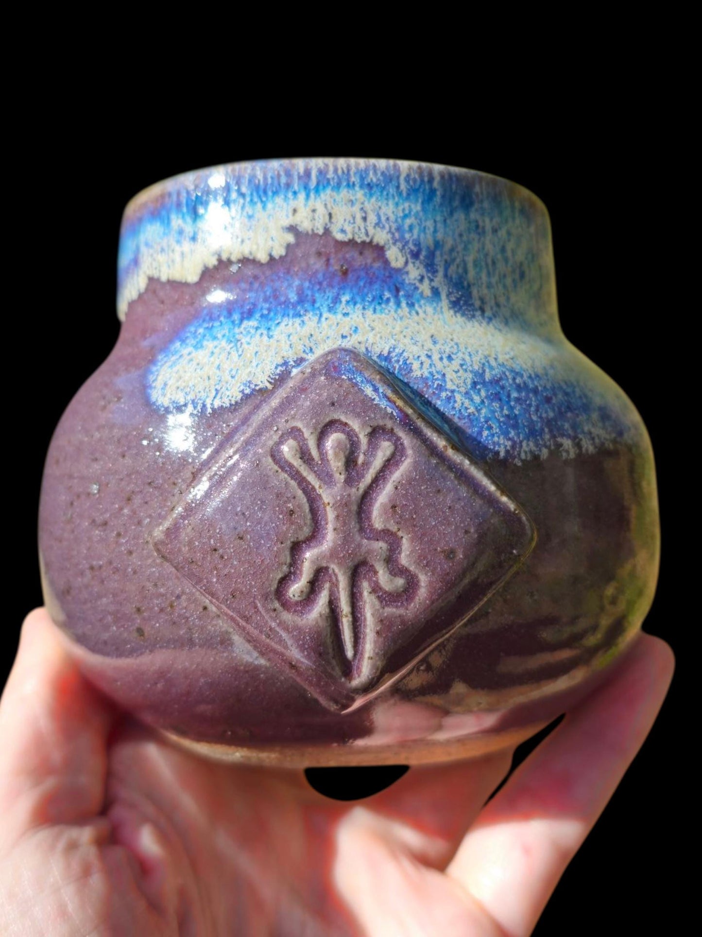 Handmade Gecko Mug: Purple rainbow fade Titanium Pottery, 8 oz ceramic art