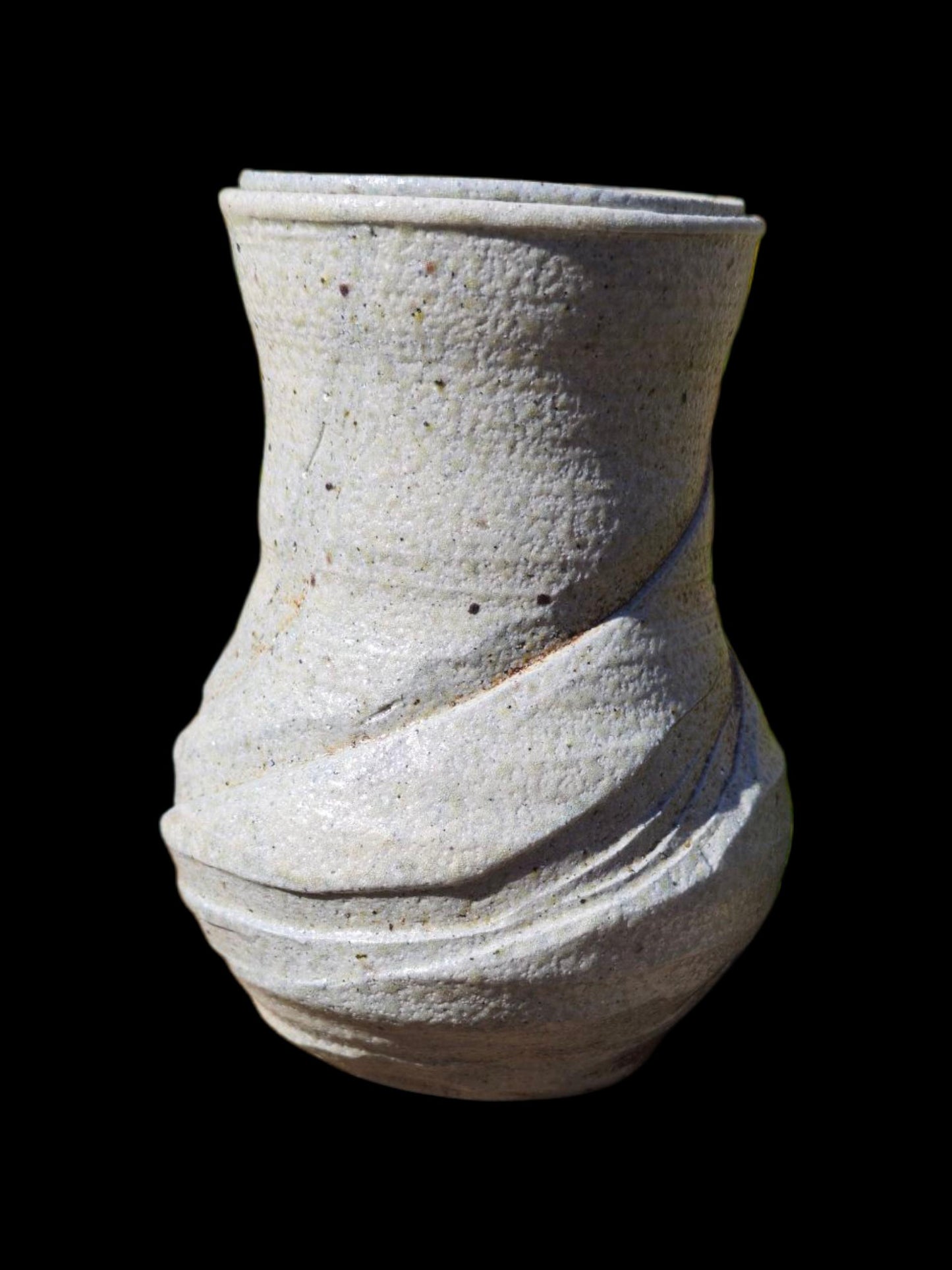 Handmade soda fired Sculptural vase 6" Ceramic: Nature inspired carved spiral Rustic