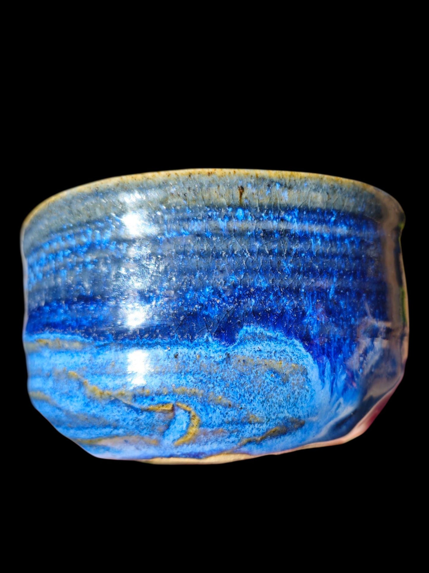 Chawan Tea Bowl – Handmade Ceramic Matcha Bowl – Ocean Wave Blue, Hand Carved Foot 5x3