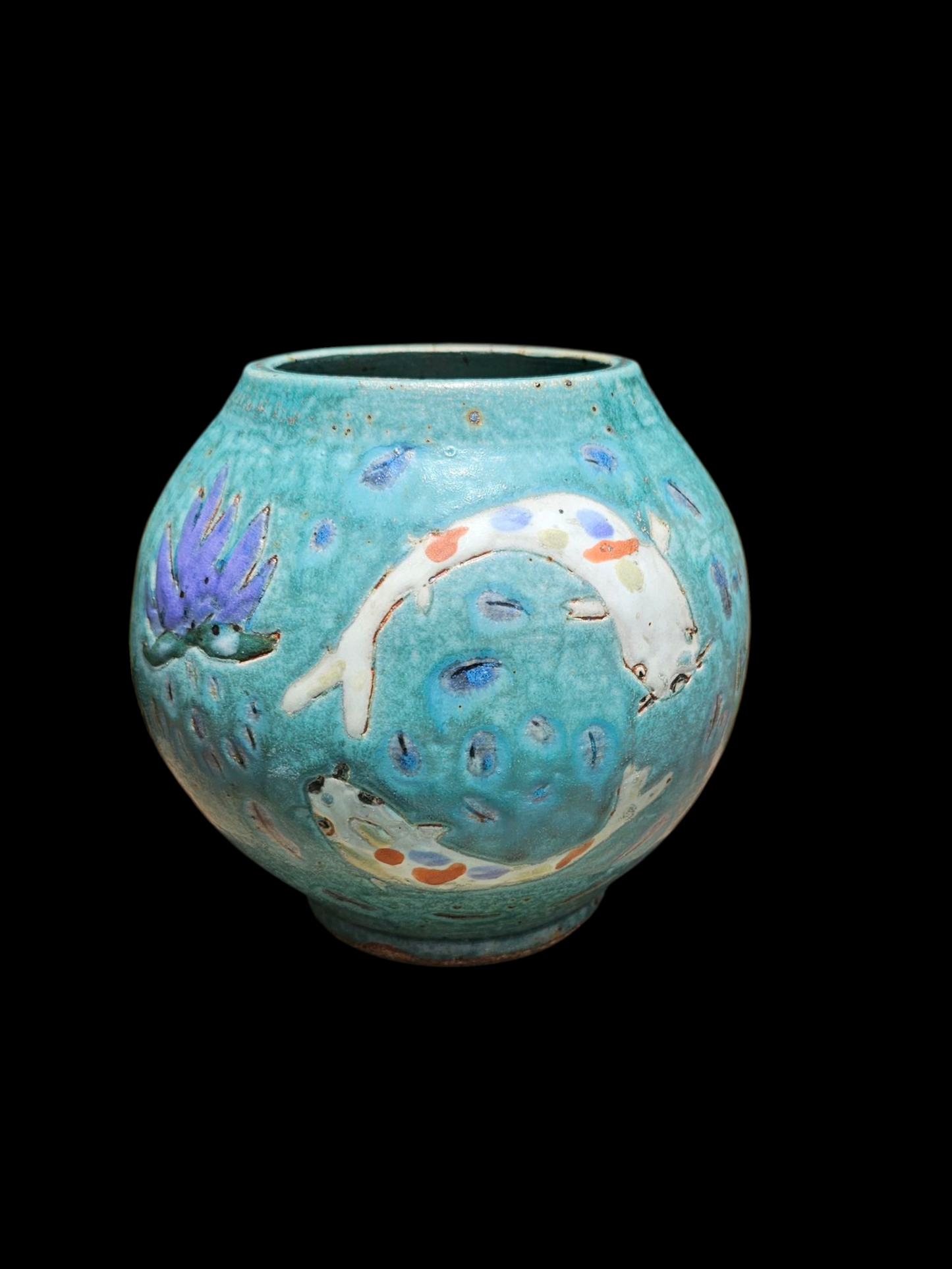Koi Joy 7" Moon Jar with Sgraffito infinity fish