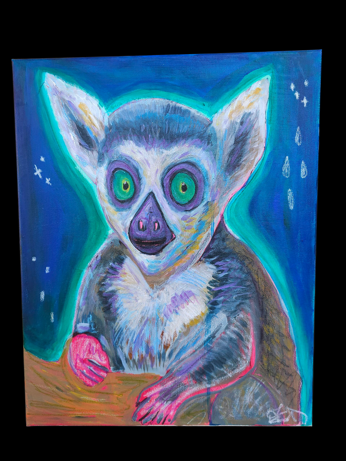 Starry Night Lemur 16 x 20 original Art on Stretched Canvas