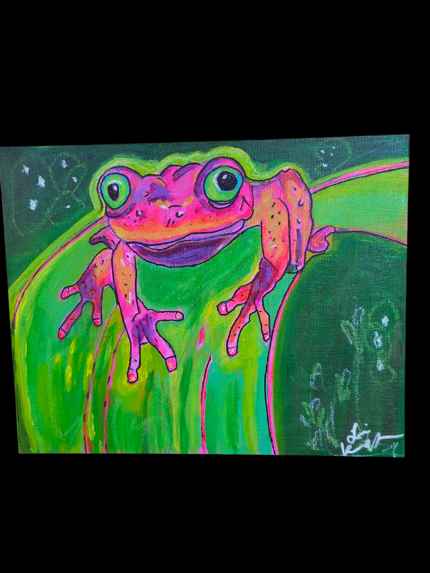 Psychedelic Tree Frog Original Art 8 x 10 on Canvas Board