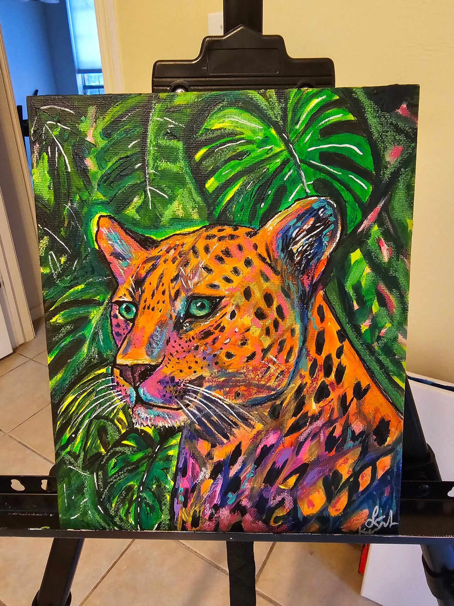 Abstract Leopard Original Art on Canvas Board 8 x 10