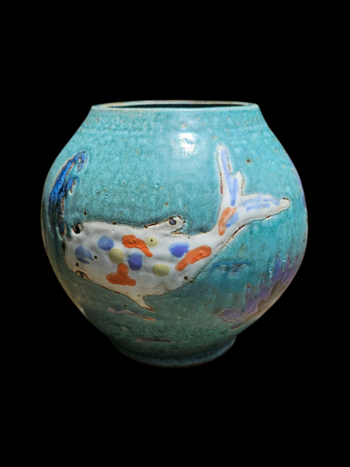 Koi Joy 7" Moon Jar with Sgraffito infinity fish