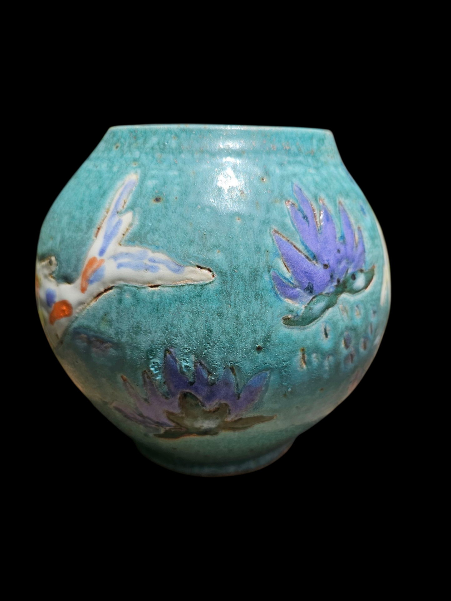 Koi Joy 7" Moon Jar with Sgraffito infinity fish