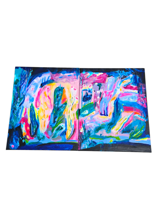 JOY RIOT 2 panel Original Art each 16 x 20 x 1 ( 32 x 40)