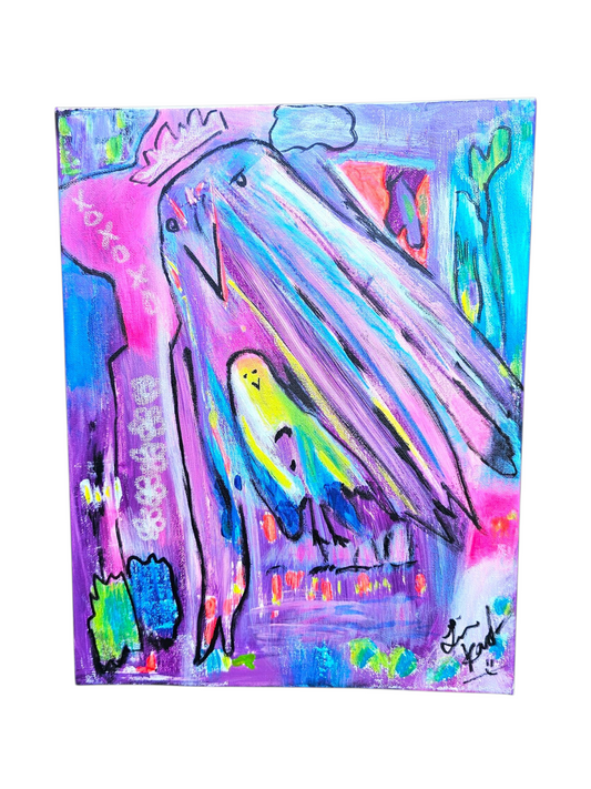 Cellophane Birds abstract original Art painting 11 x 14 x 5/8