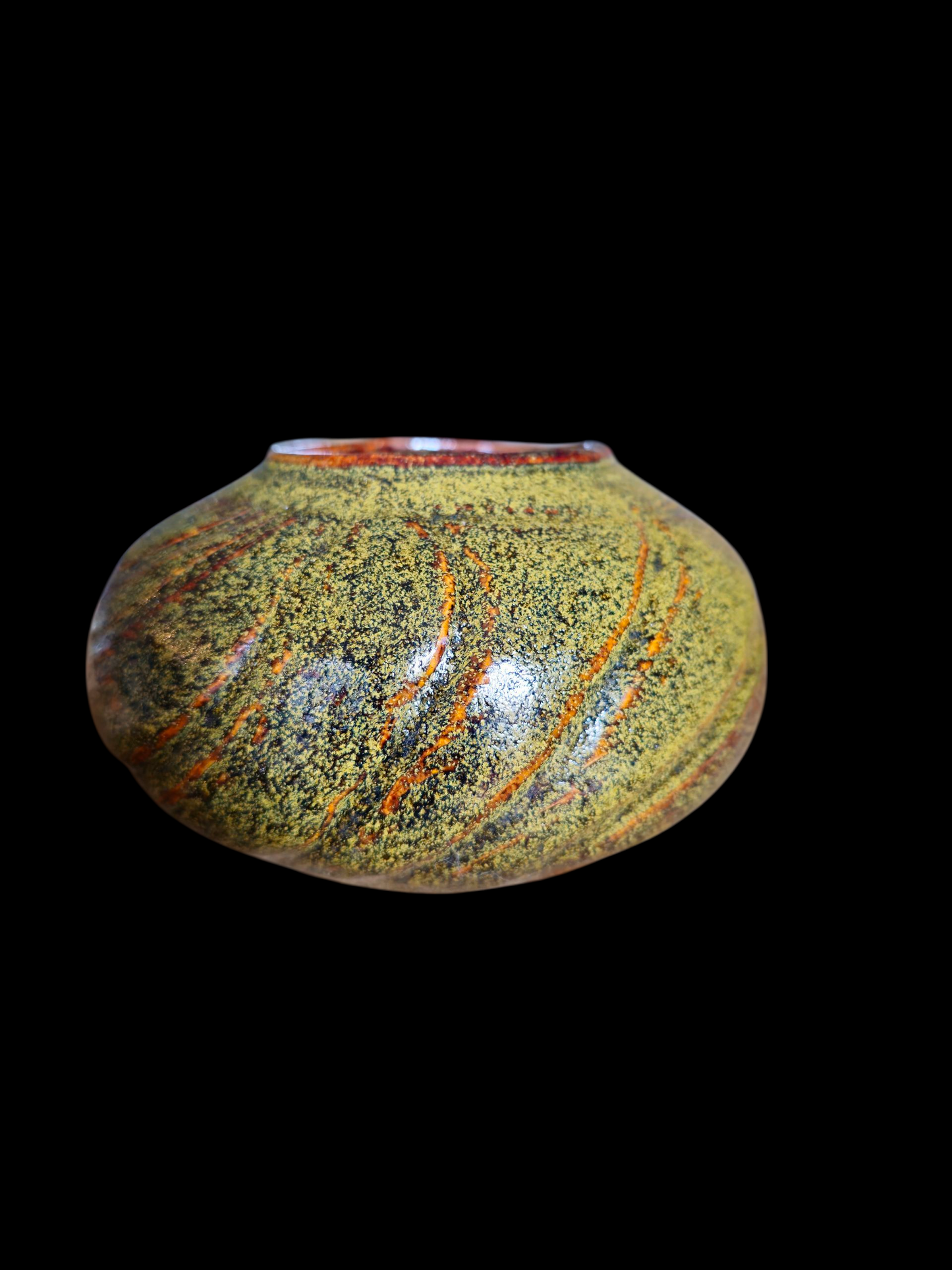 Gas Fired Carved Stoneware Jar — Teadust Glaze, Sculptural Vase, Ikebana Art, 6"x4", Signed