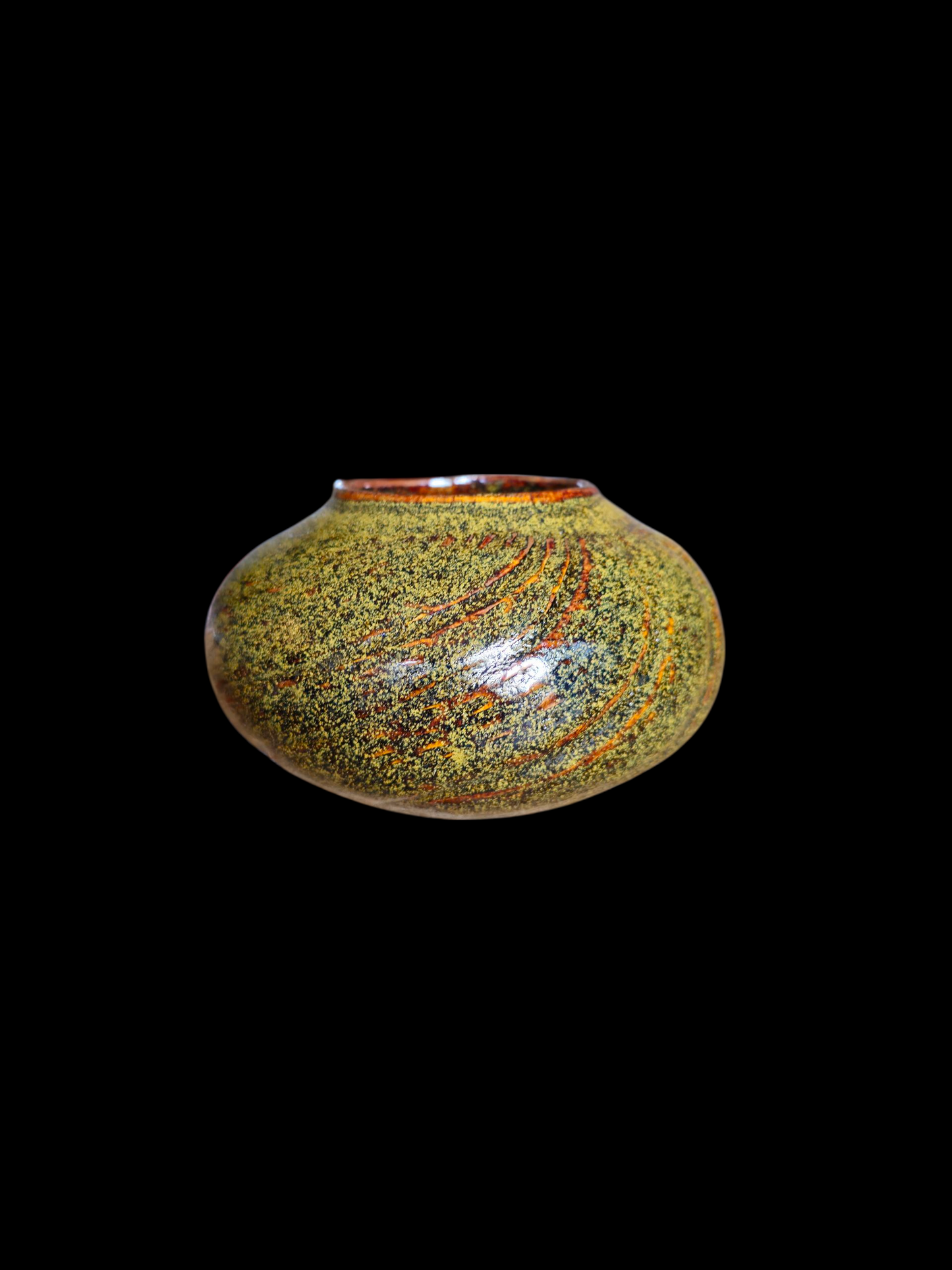 Gas Fired Carved Stoneware Jar — Teadust Glaze, Sculptural Vase, Ikebana Art, 6"x4", Signed