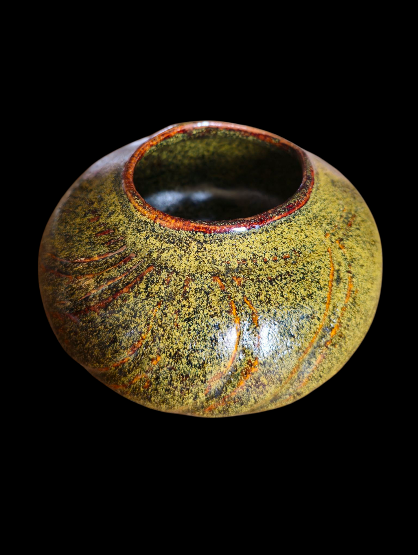Gas Fired Carved Stoneware Jar — Teadust Glaze, Sculptural Vase, Ikebana Art, 6"x4", Signed
