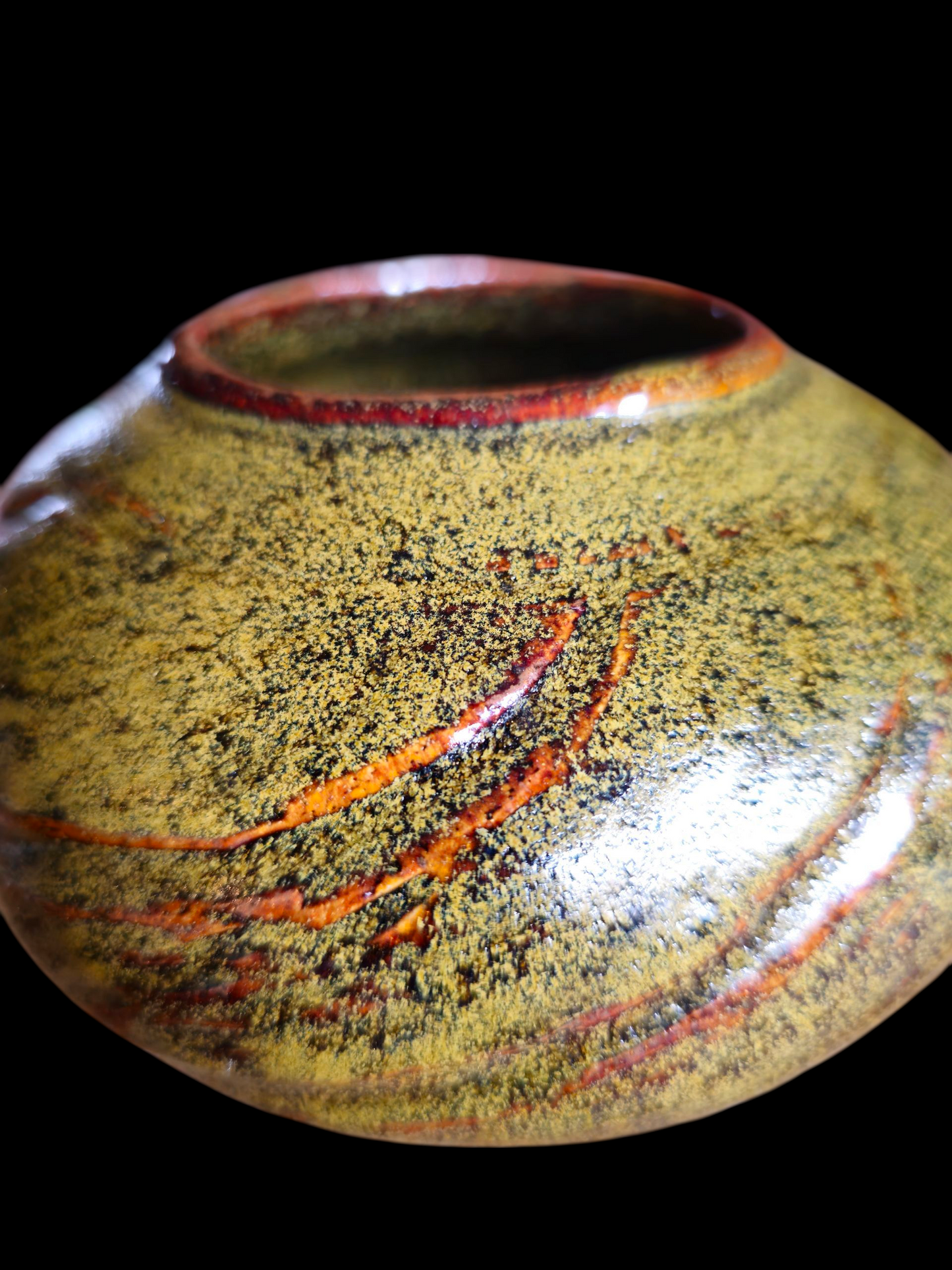 Gas Fired Carved Stoneware Jar — Teadust Glaze, Sculptural Vase, Ikebana Art, 6"x4", Signed