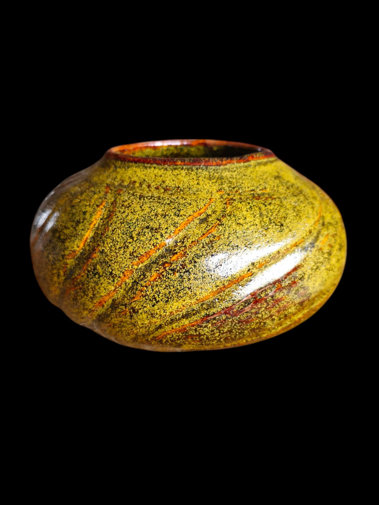 Gas Fired Carved Stoneware Jar — Teadust Glaze, Sculptural Vase, Ikebana Art, 6"x4", Signed
