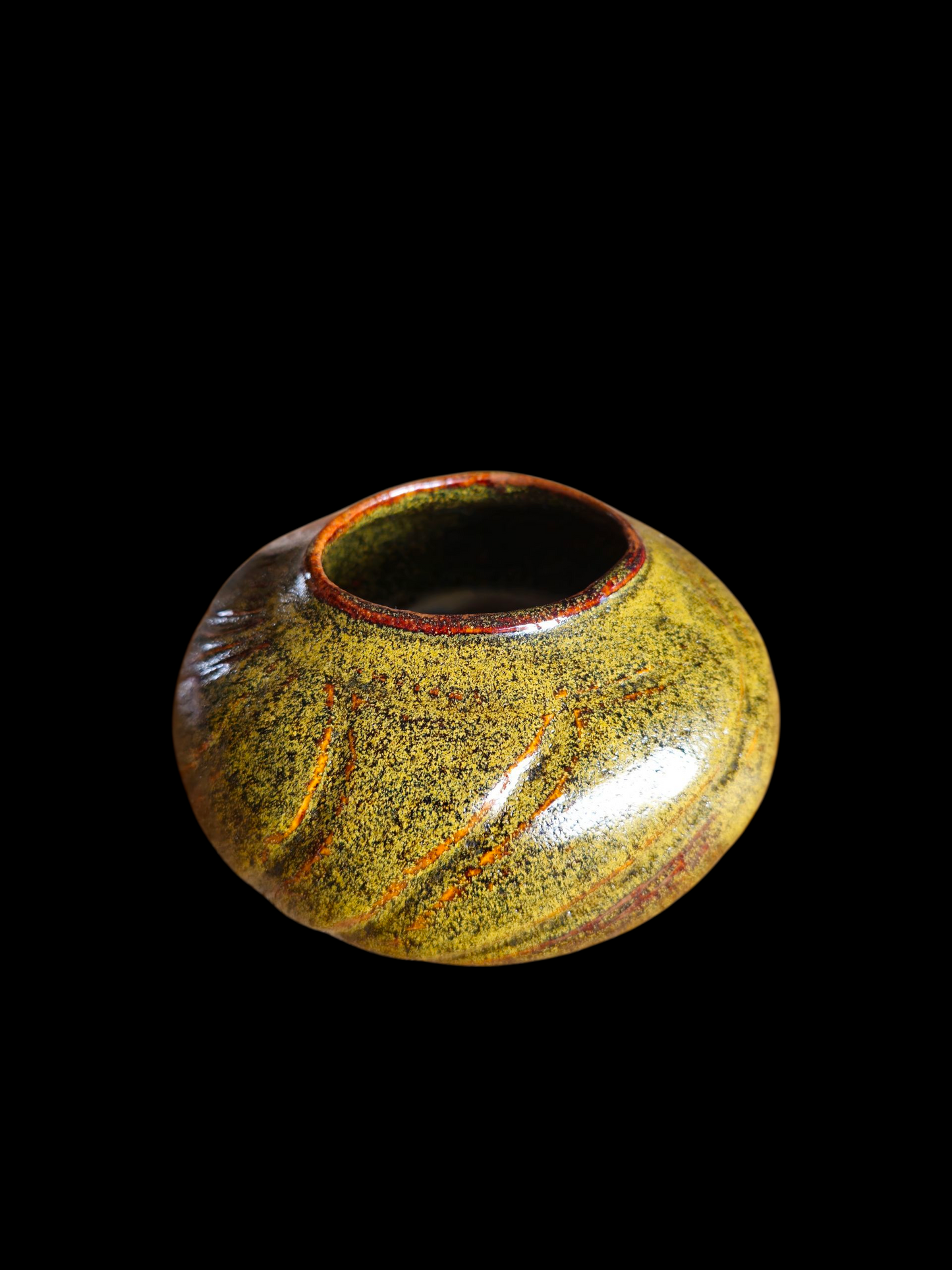 Gas Fired Carved Stoneware Jar — Teadust Glaze, Sculptural Vase, Ikebana Art, 6"x4", Signed