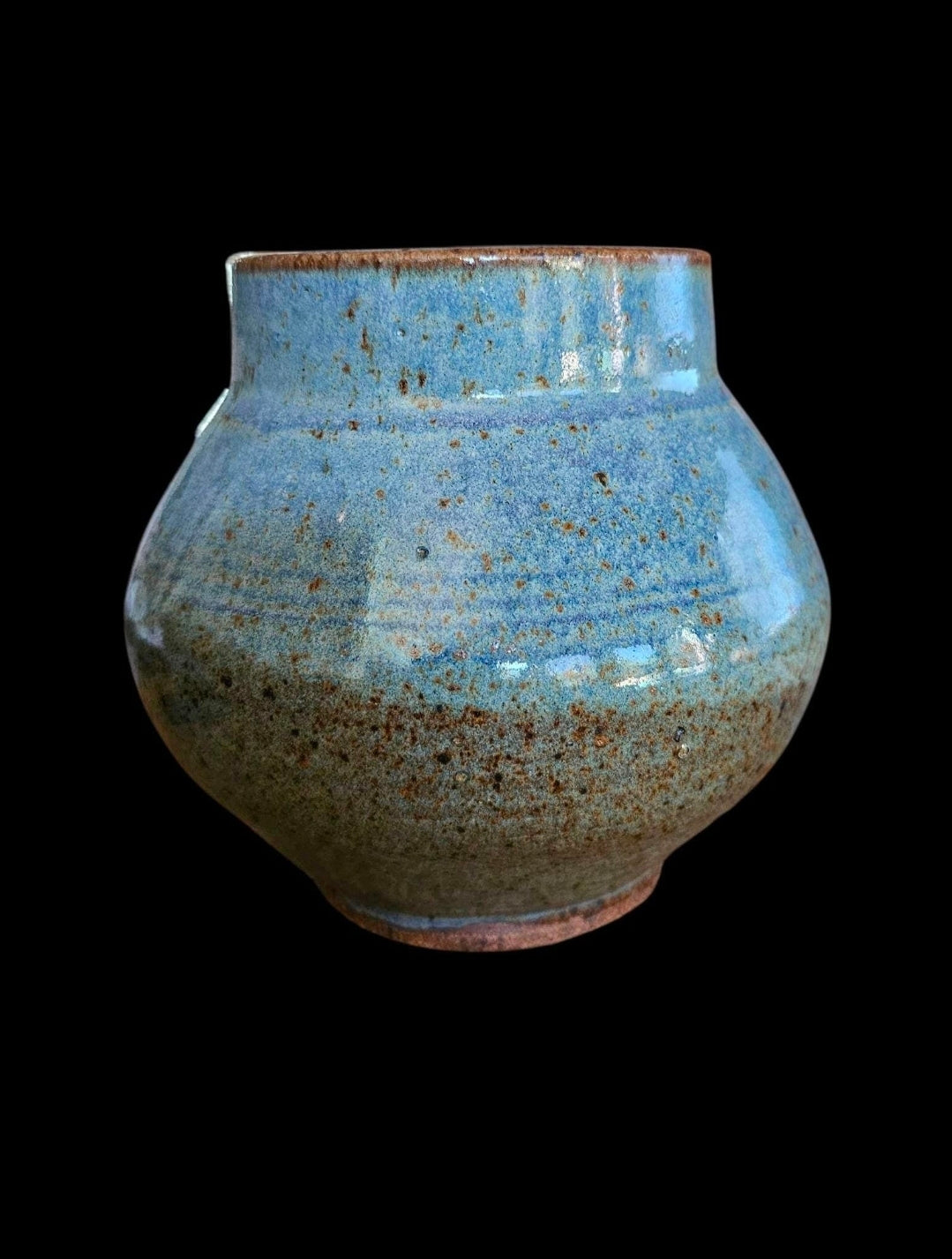 Handmade Blue Rutile Glaze Vase: Signed Ceramic Moon Jar 6x6"
