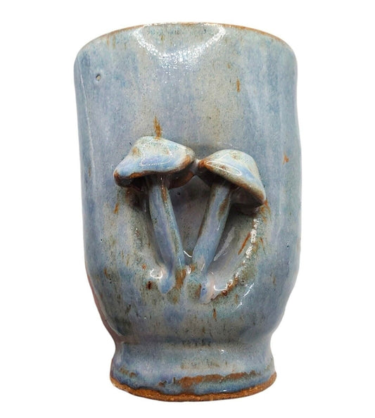 Handmade Ceramic Mushroom Vase: Blue Rutile Folk Art Pottery