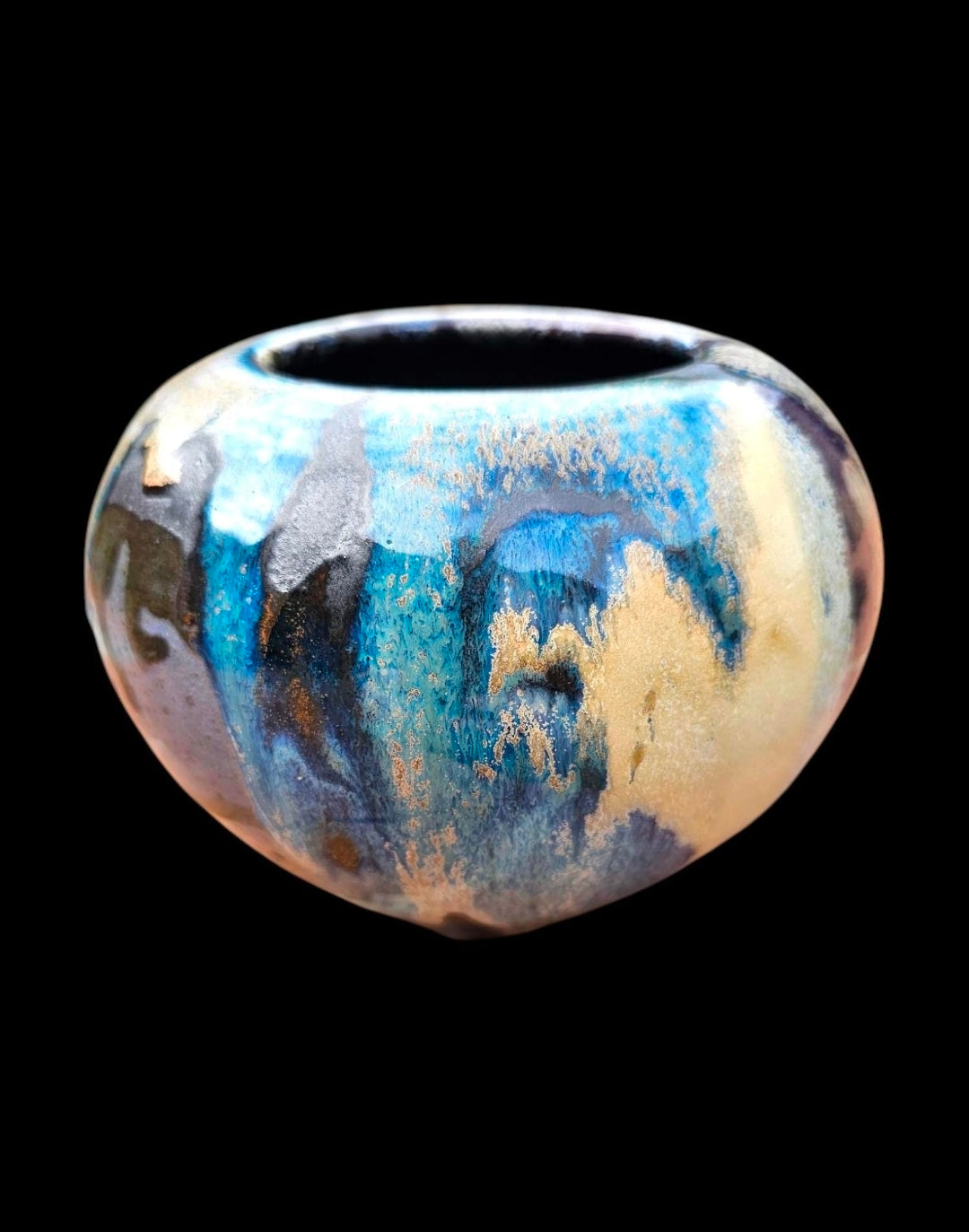 Signed Stoneware Moon Jar Vase: Purple Blue Glaze "Kokoro"