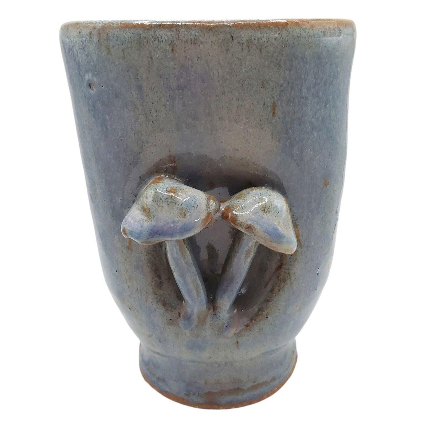 Handmade Ceramic Mushroom Vase: Blue Rutile Folk Art Pottery