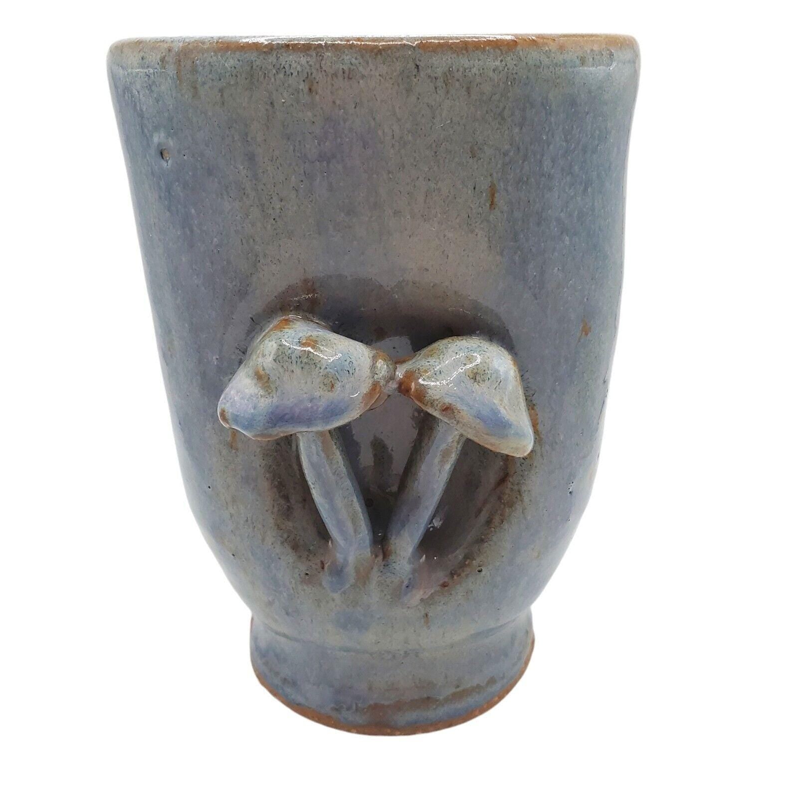 Handmade Ceramic Mushroom Vase: Blue Rutile Folk Art Pottery