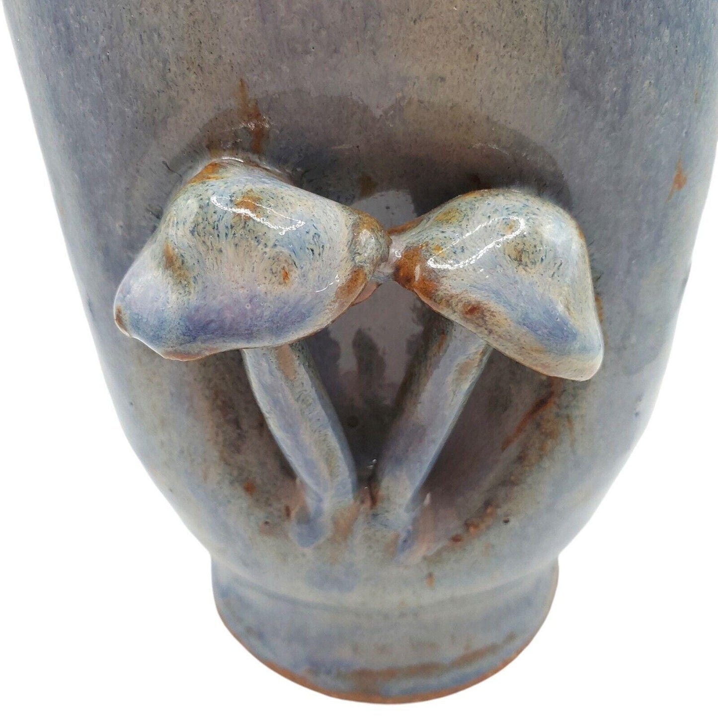 Handmade Ceramic Mushroom Vase: Blue Rutile Folk Art Pottery