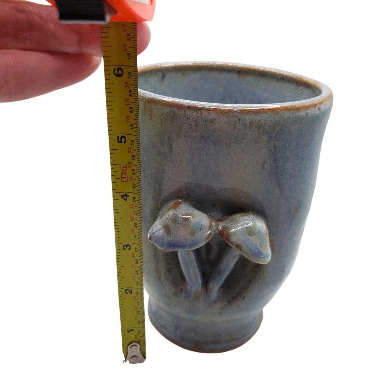 Handmade Ceramic Mushroom Vase: Blue Rutile Folk Art Pottery