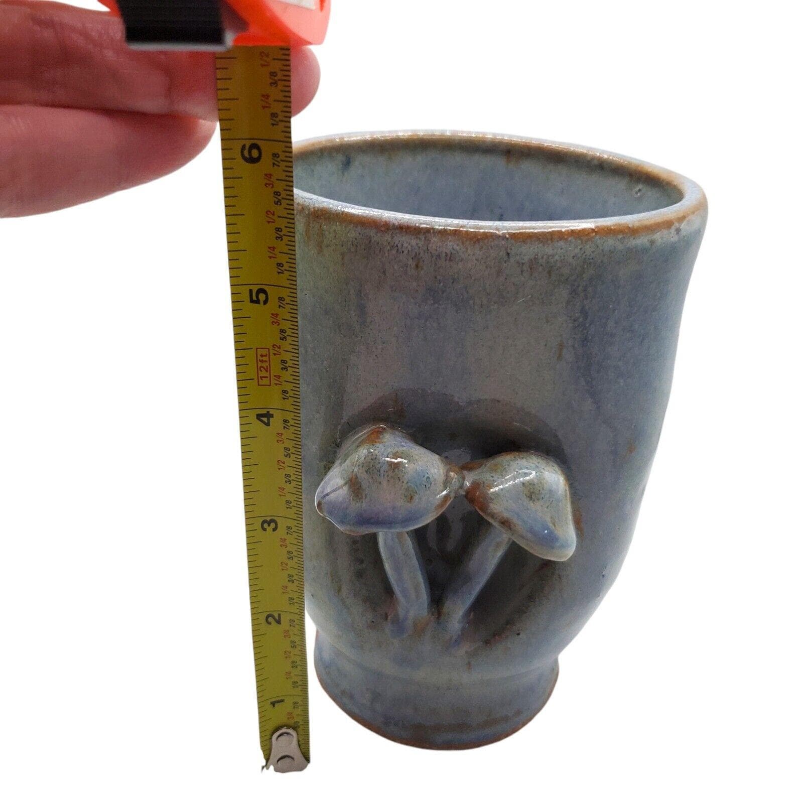 Handmade Ceramic Mushroom Vase: Blue Rutile Folk Art Pottery
