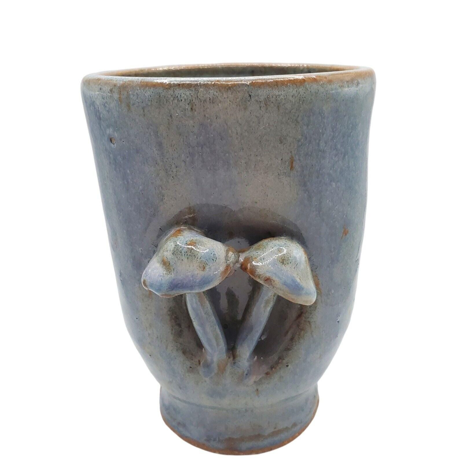 Handmade Ceramic Mushroom Vase: Blue Rutile Folk Art Pottery