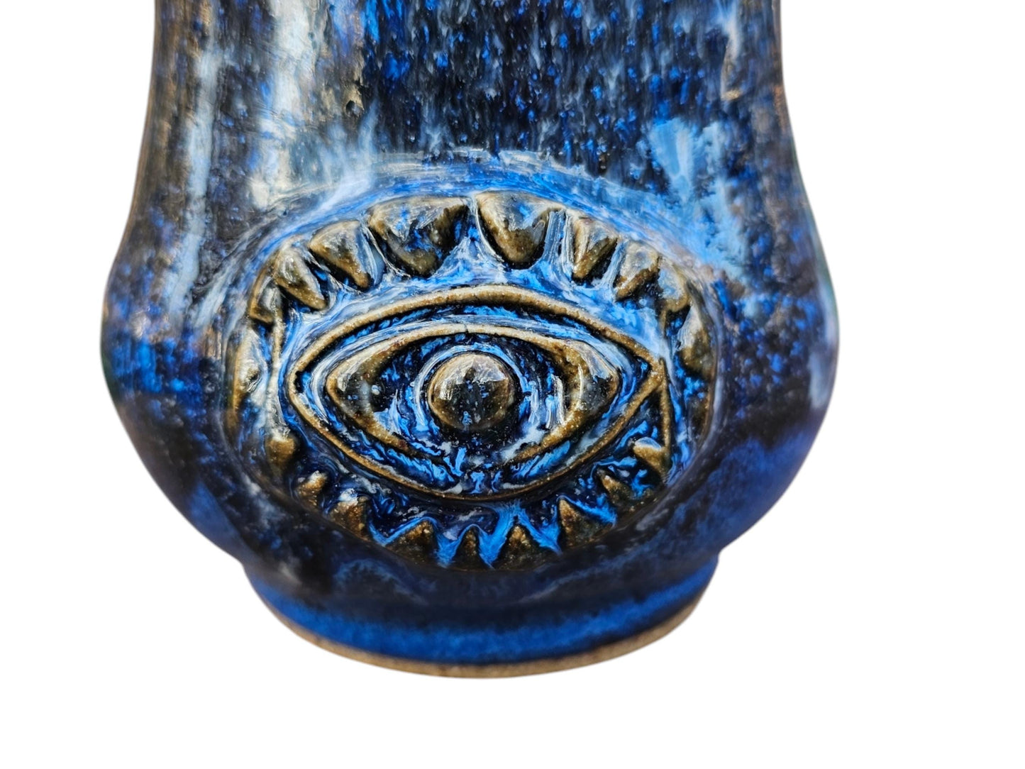 Handmade Evil Eye Mug: Blue Pottery, Mystical Protection, 12 oz